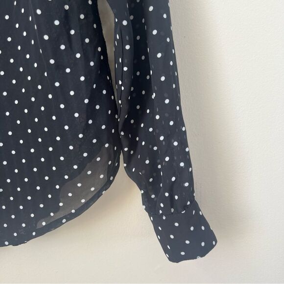 Xhilaration Black Polka Dot Semi-Sheer Lace Black White ButtonWomen's Blouse Top - Picture 3 of 12
